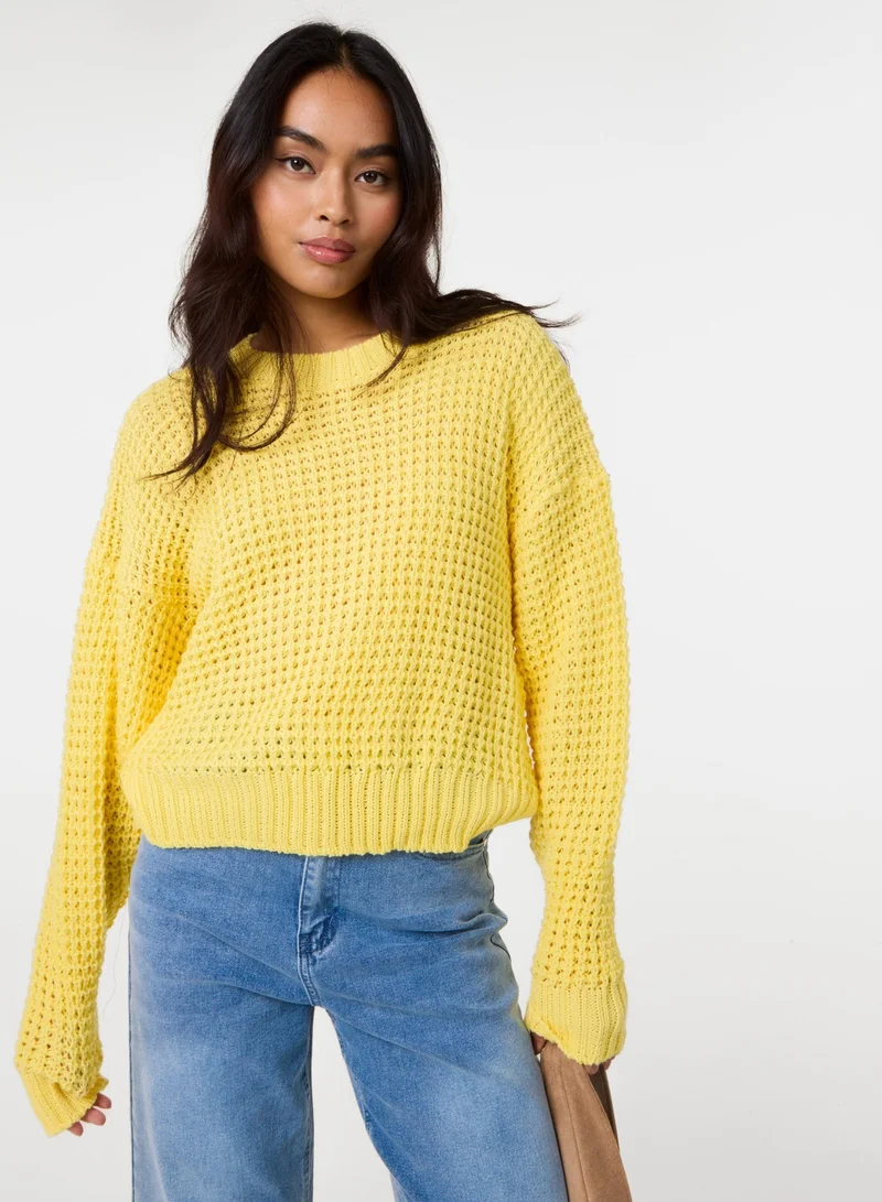 بينك فانيلا Waffle Knit Crop Jumper